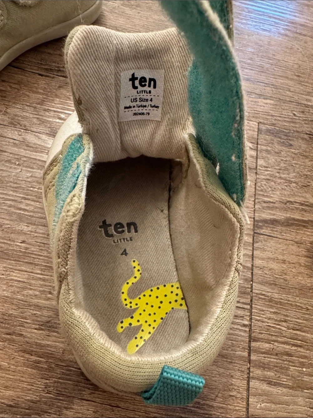 Baby Walker Shoes with Double Velcro Straps - Olive Green and Cream
